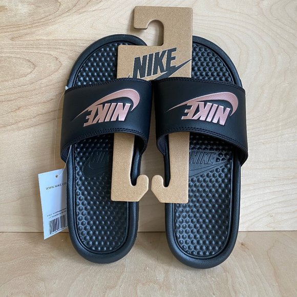 nike slides gold logo